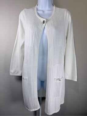 Kasper Cream Openwork Knit Cardigan
